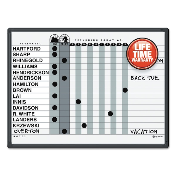 Magnetic Employee In/Out Board, Porcelain, 24 X 18, Gray/Black, Aluminum Frame